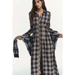 ZARA PLAID PLEATED MIDI DRESS